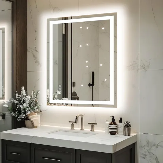 스마트 욕실 프레임리스 조명 거울, 디머 기능이 있는 백라이트 LED 벽 거울