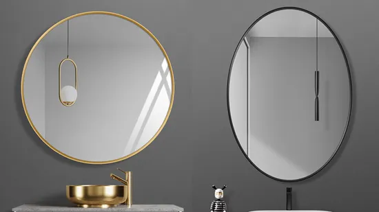 도매 원형 알루미늄 프로파일 블랙 프레임 벽 거울 욕실 화장대 화장 거울