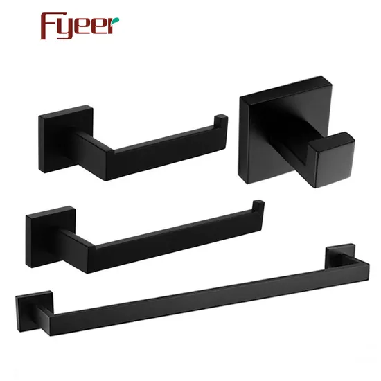 Fyeer 4PCS 블랙 스퀘어 304 스테인리스 스틸 욕실 액세서리 세트